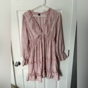 SHEIN Pink and White Leopard-Print Ruffle Mini Dress